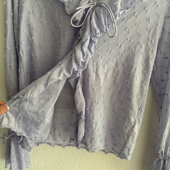 Anthropologie Lavender Bell Sleeve Ruffle Blouse Size XS Swiss Dot Fairy Boho - Picture 7 of 9